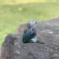 One-inch natural green agate bird carving sculpture made of translucent crystal stone - India Agate