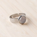 Silver stainless steel adjustable ring featuring a natural 11mm grey agate stone inlay - Grey Agate