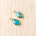 Set of two marquise-cut turquoise stone pendants with gold-plated copper edges - Amazonite