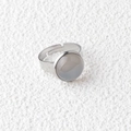Adjustable silver ring featuring a 15mm round grey-white translucent crystal stone - Grey Agate (1 Pc)