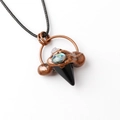 Vintage bronze necklace with abalone shell and natural amethyst crystal point pendant - Obsidian