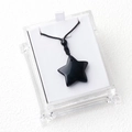 Star-shaped black obsidian pendant with adjustable woven cord in a clear gift box - Obsidian