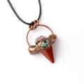 Antique copper necklace with hexagonal red stone pendant and abalone shell accent - Red Jasper