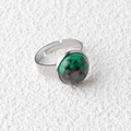 Adjustable silver stainless steel ring featuring 15mm green mottled natural stone cabochon - Ruby Zoisite (1 Pc)