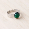 Silver adjustable stainless steel ring with an 11mm green malachite stone inlay - Malachite (Synthetic)