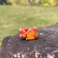 Mini orange agate crystal squirrel carving figurine on a dark stone tray outdoor - Colored Jade