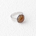 Brown striped agate ring with 15mm stone and adjustable stainless steel silver base - Coffee Striped Agate (1 Pc)
