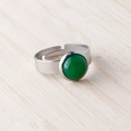 Silver adjustable stainless steel ring featuring a round green aventurine stone inlay - Dyed Malaysian Jade