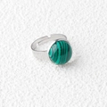 15mm green malachite stone inlay on adjustable silver stainless steel ring - Malachite (Synthetic) (1 Pc)