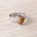 Adjustable silver ring featuring an 11mm round beige natural agate stone inlay - Jasper