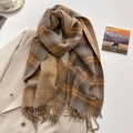 Dettaglio di una morbida sciarpa a quadri con frange su un blazer beige per l'autunno - 53*204cm / Grigio Marrone
