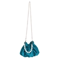 Teal satin cloud bag with elegant pearl handle and gold chain shoulder strap - Dark Green Pearl Chain Bag