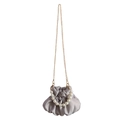Silver satin cloud bag with elegant pearl handle and golden chain shoulder strap - Light Gray Pearl Chain Bag