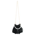 Elegant black satin cloud bag with white pearl handle and golden chain strap - Black Pearl Chain Bag