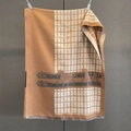 Detailed view of horse motif pattern and fringe edge on thick cashmere-like scarf - Light Brown (GSJ-615)