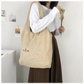 Beige plush bear ear shoulder bag with blue animal embroidery and large capacity - Running Dog / Brown