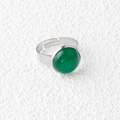 Adjustable silver-tone ring featuring a round green aventurine stone inlay - Malaysian Jade (Dyed) (1 Pc)