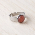 Adjustable 11mm red agate gemstone ring with a silver stainless steel band - Watermelon Red (Synthetic)