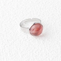 15mm natural red agate stone ring set in adjustable silver stainless steel band - Watermelon Red (Synthetic) (1 Pc)
