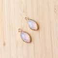 Golden edged marquise moonstone pendant with translucent blue glow for DIY jewelry - Opal (Synthetic)
