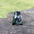 Mini dinosaur figurine carved from dark green natural crystal stone and agate - Rhyolite