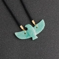 Green aventurine eagle pendant necklace with intricate carvings and black cord - Green Aventurine