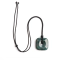 Pendentif carré en cristal naturel vert avec collier réglable en corde tressée noire - Agate d'Inde
