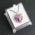 Natural amethyst heart necklace with gold wire wrap and butterfly pendant in gift box - Amethyst