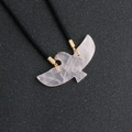 Hand-carved pink rose quartz eagle pendant with golden accents on black braided cord - Rose Quartz