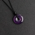 Natural purple amethyst donut pendant with black braided cord necklace minimalist jewelry - Amethyst