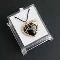 Natural black heart stone necklace with gold wire wrap butterfly and clear gift box - Obsidian