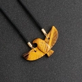 Eagle pendant necklace crafted from natural tiger eye gemstone with black cord - Tiger's Eye