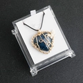 Natural heart-shaped blue amethyst pendant necklace with golden wire wrap and butterfly - Lapis Lazuli