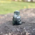 Miniature dark green natural crystal agate dinosaur carving with mottled textures - African Blood Stone