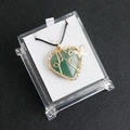 Green aventurine heart necklace with gold wire wrap and butterfly charm in retail box - Green Aventurine