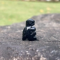Polished black crystal agate miniature dinosaur figurine carved from natural gemstone - Obsidian