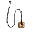Collier avec pendentif rectangle en unakite naturelle et cordon tressé noir réglable - Unakite