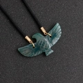 Eagle shaped dark green agate gemstone pendant necklace with black braided cord - India Agate