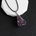 Triangle amethyst cluster pendant necklace with silver trim and black adjustable cord - Electroplated Silver Edge