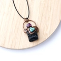 Collar vintage con amatista natural, corazón turquesa y colgante de turmalina negra - Turmalina Negra