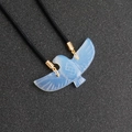 Blue translucent eagle pendant with Chinese Wealth character on black woven cord - Opal (Synthetic)