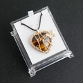 Tiger eye heart necklace with golden wire wrap and butterfly charm in a display box - Tiger's Eye