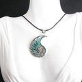 Abalone shell spiral pendant necklace with silver frame on black cord for women - Abalone Shell Style A