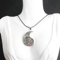 Spiral snail shell necklace with colorful abalone inlay on a black cord strap - Abalone Shell Style B