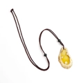 Collier avec pendentif tranche d'agate en pierre naturelle jaune et cordon marron - Agate
