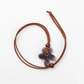 Natural amethyst stone carved five-petal flower pendant necklace with brown cord - Amethyst