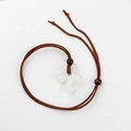 Natural white stone flower pendant necklace with dark brown suede cord and wooden beads - White Crystal