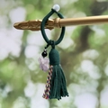 Bohemian dark green woven tassel keychain with purple crystal stone and colored details - Army Green