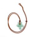 Green natural stone five-petal flower pendant necklace with brown adjustable cord - Green Aventurine