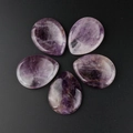 Set of five natural purple amethyst teardrop stones with authentic crystal textures - Amethyst